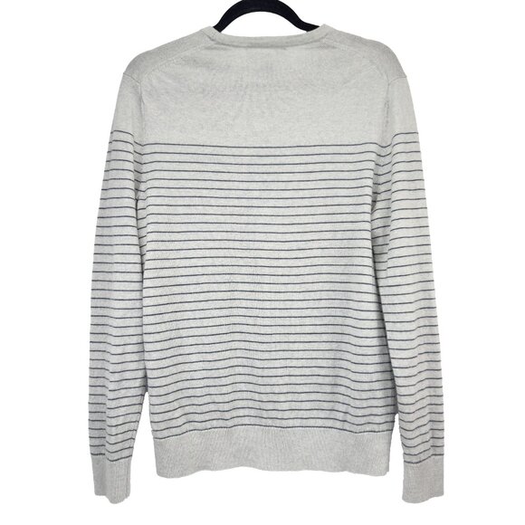 BANANA REPUBLIC 100% Merino Wool Striped Gray/Black Crewneck Sweater Size  M - Picture 2 of 7